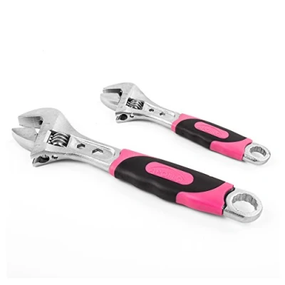 Image of Apollo Tools Set of 2 Pink Adjustable Wrenches. Great for DIY Repairs and Maintenance, Plumbing, Automotive Ribbon DT5007P