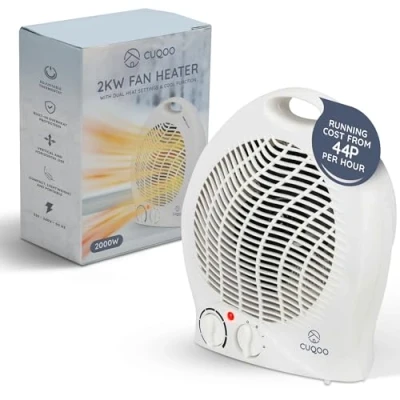 Image of CUQOO 2KW Portable Fan Heater with Dual Heat Settings Energy Efficient 2 in 1 Indoor Heating &amp; Cooling Solution Silent Operation, Overheat Protection for Home Office Use