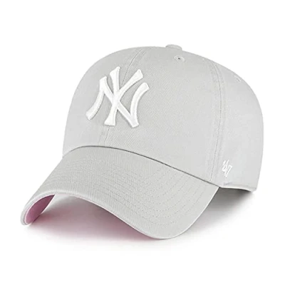 Image of &#039;47 New York Yankees Ballpark Clean Up Dad Hat Baseball Cap Gray, Light Grey, White, Pink, One Size