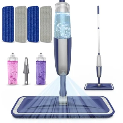 Image of Microfibre Spray Mops for Floor Cleaning MEXERRIS Mop with 4x Reusable Washable Pads Dust Wet Dry 2x Bottles, Flat Wood Hardwood Laminate Tiles Flooring