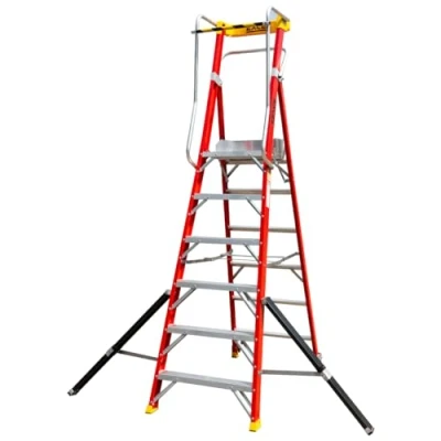 Image of Excel Electricians fibreglass Podium step ladder 6 Tread 2.61m EN131 7 Heavy Duty Treads ladder, foldable folding lightweight
