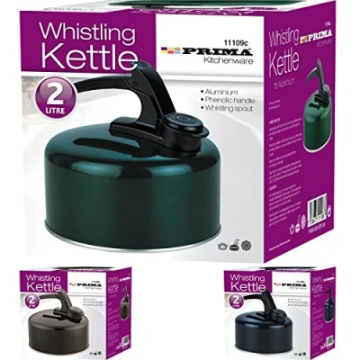 Image of PRIMA Aluminium WHISTELING Kettle 2 Litre Green/Black