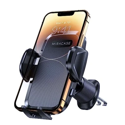 Image of Miracase Car Phone Holder,【Ultra Stable Double Steel Hook】 Air Vent Mount Cradle 360Rotation for iPhone/Samsung/Oneplus/Huawei and All 4.5&quot; 7&quot; Mobile