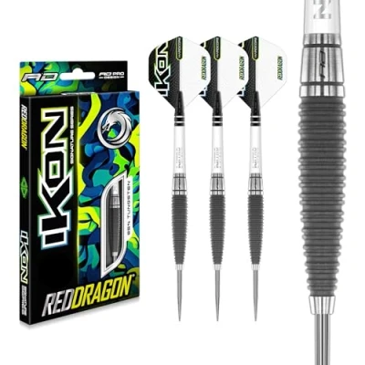 Image of RED DRAGON Ikon 1.1 23 Gram Professional Tungsten Steeltip Darts Set with Flights and Stems