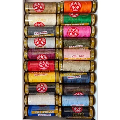 Image of Cucirini TRE Stelle Sewing Thread Set with 20 Spools Three Stars Super 100 m 100% Mercerised Cotton Made in Italy