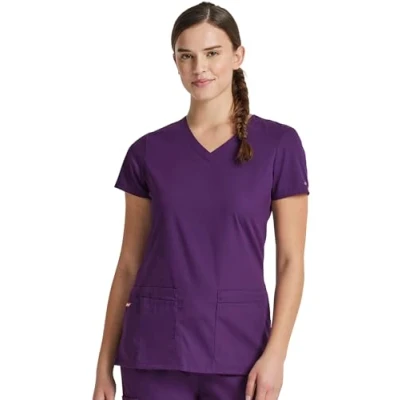 Image of Dickies Women&#039;s aubergine medical scrubs shirts, Eggplant, S UK