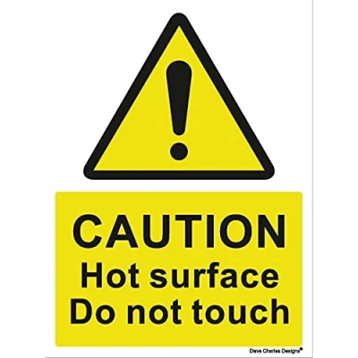 Image of Caution Hot Surface Sign Self Adhesive Vinyl Sticker A5 150mm x 200mm The clearest Health and safety signs