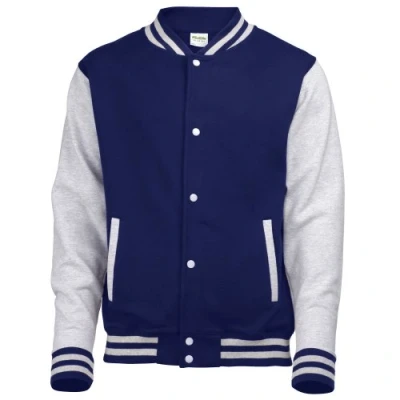 Image of Awdis Kids Unisex Varsity Jacket/Schoolwear (3 4) (Oxford Navy/Heather Grey)