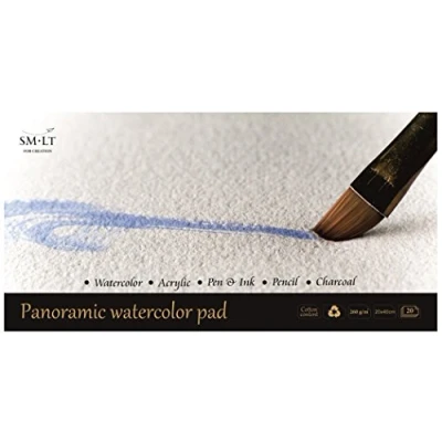 Image of SM. LT AS 20 (260) Pan English Watercolor Pads Panorama Watercolour Paper 260gsm White 100% Recycled Cotton Age, and Acid Sheets