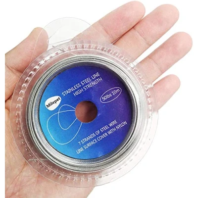 Image of Silver Fishing Wire Line: 10LB 200LB Stainless Steel Leader 10 Meter with 10pcs Crimps Sleeves (200LB)