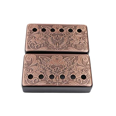 Image of Guyker Humbucker Pickup Cover (50mm/52mm Pole Spacing) Cupronickel Bridge and Neck Pickups Frame Set Replacement Parts for Les Paul LP Style Electric Guitar, Butterfly Style, Bronze