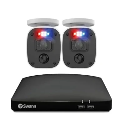 Image of Swann DVR Home Security Camera System With 1TB HDD, 4 Channel 2 Bullet Cameras, 1080p HD Wired Surveillance, Indoor/Outdoor, CCTV, Night Vision, Heat &amp; Motion Sensing, Alexa + Google, SWDVK 446802MQB