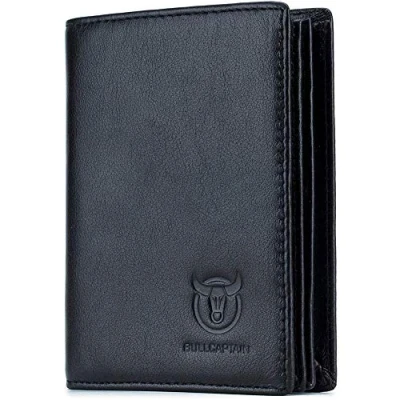 Image of Men Genuine Leather Wallet, Large Capacity Bifold RFID Blocking Wallet with Credit Card Holder and ID Window (Black)