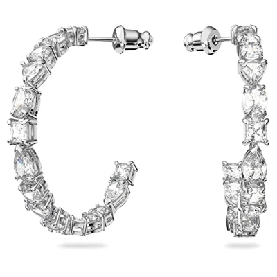 Image of Swarovski Tennis Deluxe hoop earrings, Mixed cuts, White, Rhodium plated