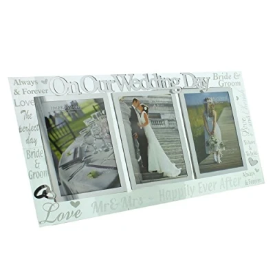 Image of Juliana 3D words &#039;On Our Wedding Day&#039; Triple Glass 4&quot; x 6&quot; Day Photo Frame happily ever after, bride &amp; groom, love ...