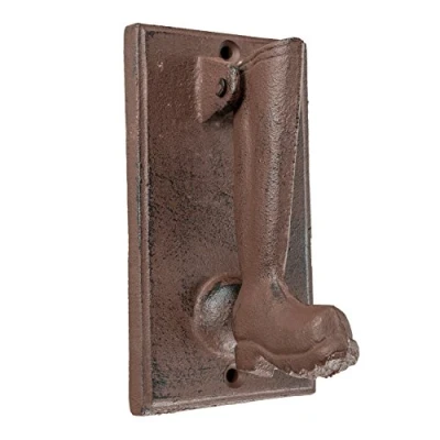 Image of HOMESCAPES Antique Style Wellington Boot Door or Gate Knocker Brown Cast Iron with Rustic Finish