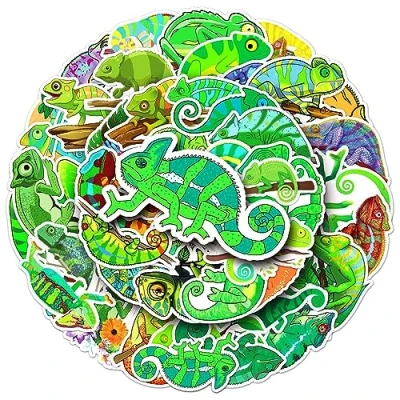 Image of 50Pcs Chameleon Stickers Laptop Car Scrapbook Phone Skateboard Suitcase Luggage Bike Vinyl Waterproof Aesthetic Personalised for Teens Boys Girls Adults Children
