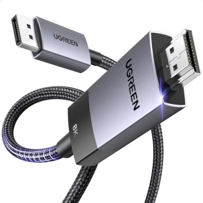 Image of UGREEN DisplayPort to HDMI Cable Uni Directional Braided 8K@60Hz, 4K@240Hz/120Hz, 2K@240Hz DP 1.4 2.1 High Speed Support 3D/HDCP 2.3/Active HDR Multi Screen for Monitor Projector Laptop (2M)