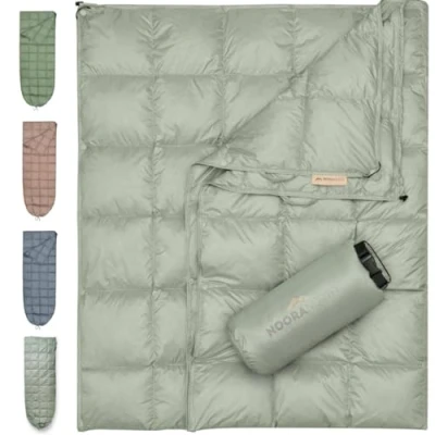 Image of Down Camping Blanket with Footbox Packable Warm Puffy Ultralight Camp Quilt Fill Power 650 Water Resistant for Backpacking Hiking Travel Compact Outdoor Throw Sleeping Bag 50x77
