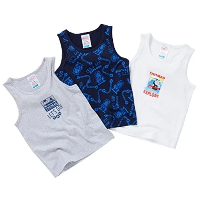 Image of THOMAS &amp; FRIENDS Tank Engine Boys Back to School 3 Pack Cotton Vests UK Seller Blue Multi 4/5 Years