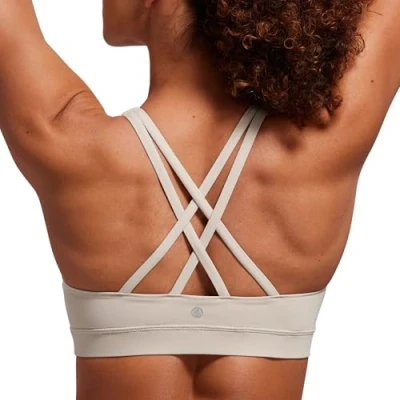 Image of CRZ Yoga Women&#039;s Strappy Back Sports Bra Mid Impact Wirefree Padded Workout Crop Top Mojave Tan XS
