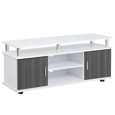 Image of HOMCOM TV Cabinet Unit for TVs up to 50&#039;&#039; with Storage Shelf and Cupboards, Living Room Entertainment Center Media Console, Grey White