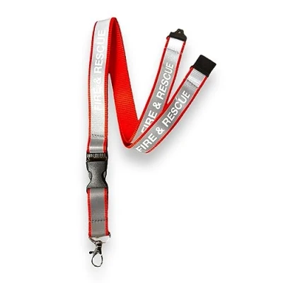 Image of 20mm Red Fire and Rescue Reflective Lanyard Safety Breakaway &amp; Detachable Buckle Clip
