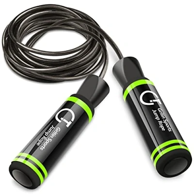 Image of Gritin Skipping Rope, Speed Jump Rope Soft Memory Foam Handle Tangle free Adjustable Rope&amp;Rapid Ball Bearings Fitness Workouts Fat Burning Exercises Boxing for Adults, Kids Length Adjuster Included.