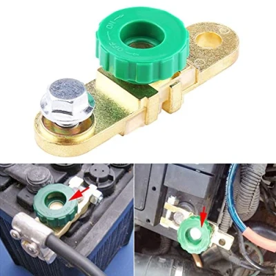 Image of Battery Isolator Side Post, Qiilu 1Pcs Disconnect Switch Green Head Car Terminal Link Quick Cut off Auto Accessory