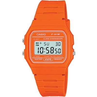 Image of Casio Unisex 37.00mm Quartz Watch with LCD Digital dial and Orange Rubber Strap F 91WC 4A2EF