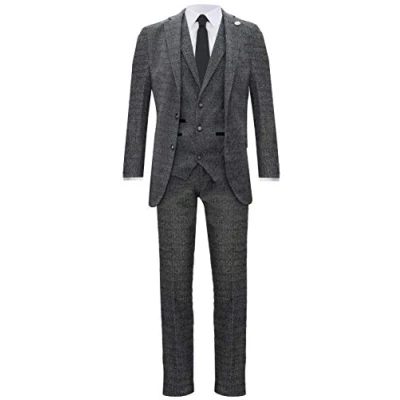 Image of TruClothing Mens 3 Piece Grey Herringbone Tweed Suit Size 52 (Chest)