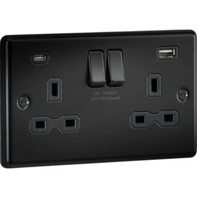 Image of Knightsbridge 13A 2G SP Switched Socket with Dual USB C+A 5V DC 4.0A [Shared] Matt Black Insert
