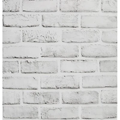 Image of JOLIHOME White Grey Brick Effect Wallpaper Self Adhesive Wall Sticker 44x500cm Vintage Removable Peel and Stick Contact Paper for Bedroom Bathroom Kitchen Fireplace