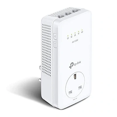 Image of TP Link Dual Band Gigabit AC1200 Powerline Adapter, Wi Fi Extender/Booster,Speed Up to 1300 Mbps, Extra Power Socket, Works with OneMesh™, No Configuration Required, UK Plug (TL WPA8631P) (Renewed)
