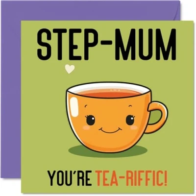 Image of Birthday Cards for Step Mum Tea riffic Funny Happy Card from Son Daughter, Mothers Day Mother, 145mm x Joke Greeting Women Her