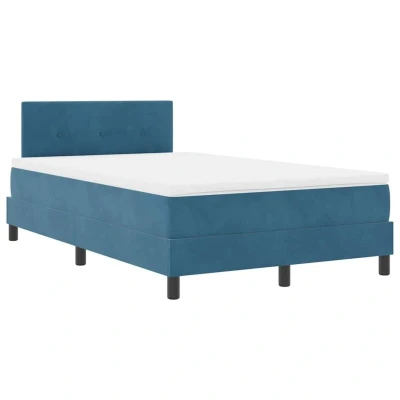 Image of Box Spring Bed with Mattress &amp; led Dark Blue 120x190 cm Velvet Vidaxl