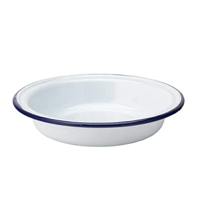 Image of Utopia Tableware Eagle Enamel Pie Plate 8.6&quot; / 22cm Baking Plate, Deep Dish, White with Blue Trim