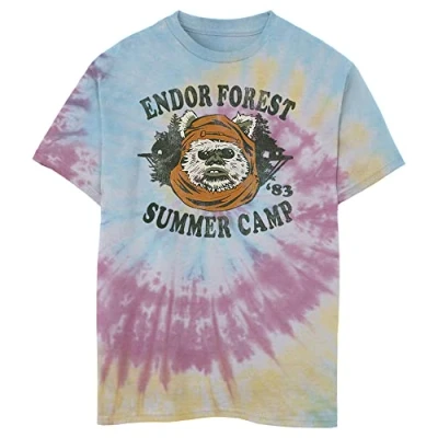 Image of STAR WARS Kids&#039; Endor Camp Boys Short Sleeve Tee Shirt, BLU/PNK/LY, X Large