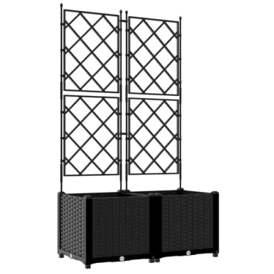 Image of vidaXL Vertical Garden Planter with Trellis—80 x 40 143 cm, Black Synthetic Plastic, Indoor/Outdoor, 150L Capacity