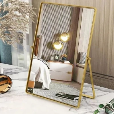 Image of Gosider Makeup Desk Mirror Gold Rectangular with Metal Framed Portable Vanity Table 90Single Sided High Definition Countertop for Dresser Living Room Bedroom Office