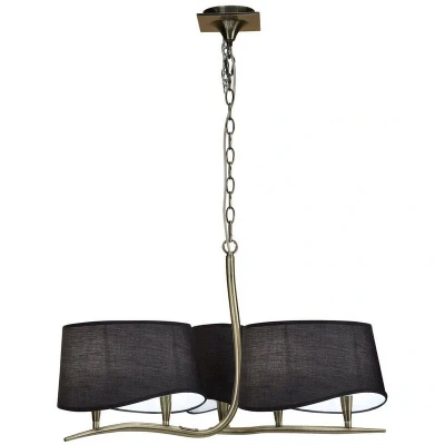 Image of Ninette Pendant 3 Arm 6 Light E14 With Black Shades Antique Brass