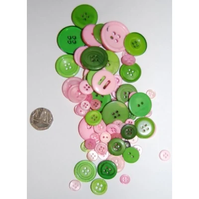 Image of celloexpress Pack of 50g Pink &amp; Green Buttons Mixed Sizes Various and for Sewing Crafting