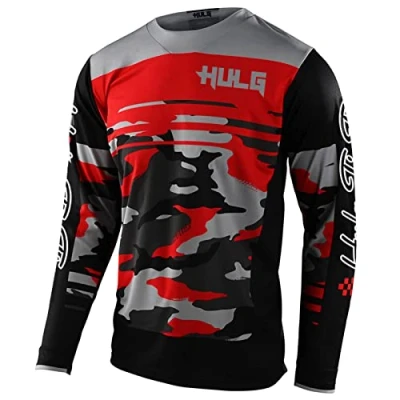 Image of HULG Men&#039;s Cycling Jersey MTB Tops,Motocross Shirt Long Sleeve MX Mountain Bike Lightweight Materials, Breathable Material (Red,M)
