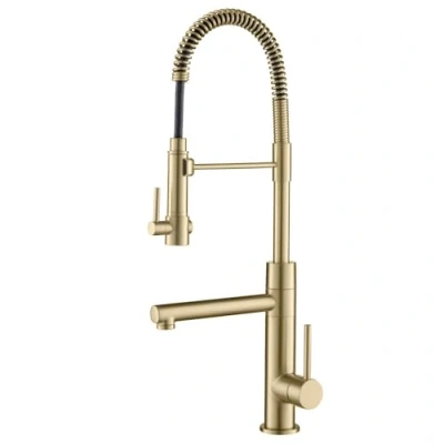 Image of Kraus KPF 1603BG Artec Pro 2 Function Commercial Style Pre Rinse Kitchen Faucet with Pull Down Spring Spout and Pot Filler, Brushed Gold Finish, 24.75 Inch