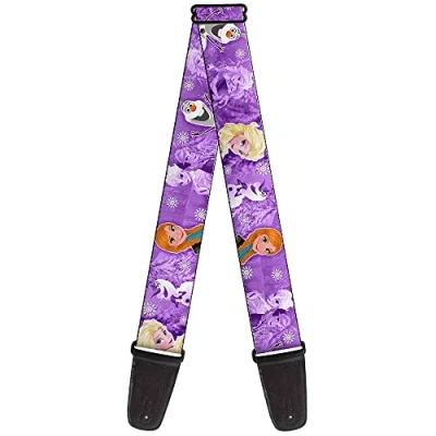 Image of Buckle Down Guitar Strap Frozen Anna/Elsa/Olaf Poses/Scenes Purples 5 cm Wide 74 137 Long