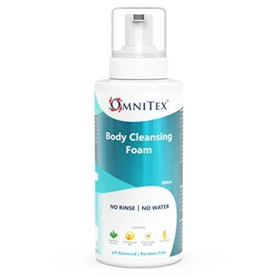 Image of Omnitex Rinse Free Body Cleansing Foam 500ml With Herbal Oils &amp; Vitamins No Water Wash Clean, Nourish Protect Parabens, Latex Free, Alcohol Dermatologically Tested