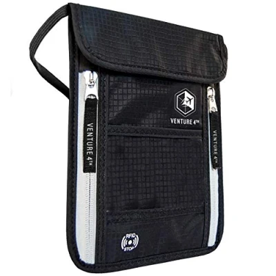 Image of Venture4th Passport Holder Neck Pouch with RFID Blocking The # 1 Travel Wallet (Black)