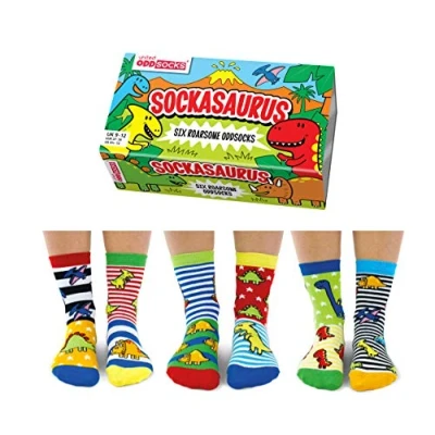 Image of United Oddsocks Sockasaurus Box of 6 for Boys, UK 9 12, EUR 27 30, US 9.5 13, Multicoloured