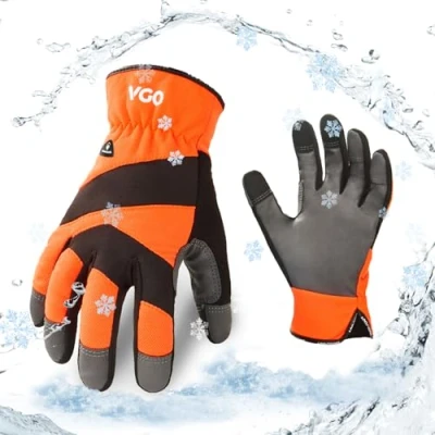 Image of Vgo... 0℃/32F Winter Cow Leather Work Gloves, Cold Weather Waterproof Safety Gloves,Cold Storage or Freezer Use, with Warm Polar Fleece Lining 1Pair PU7741FLWP (Orange,S)