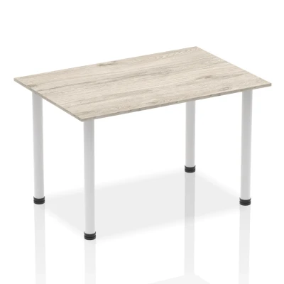 Image of Impulse 1400mm Straight Table Grey Oak Top Silver Post Leg